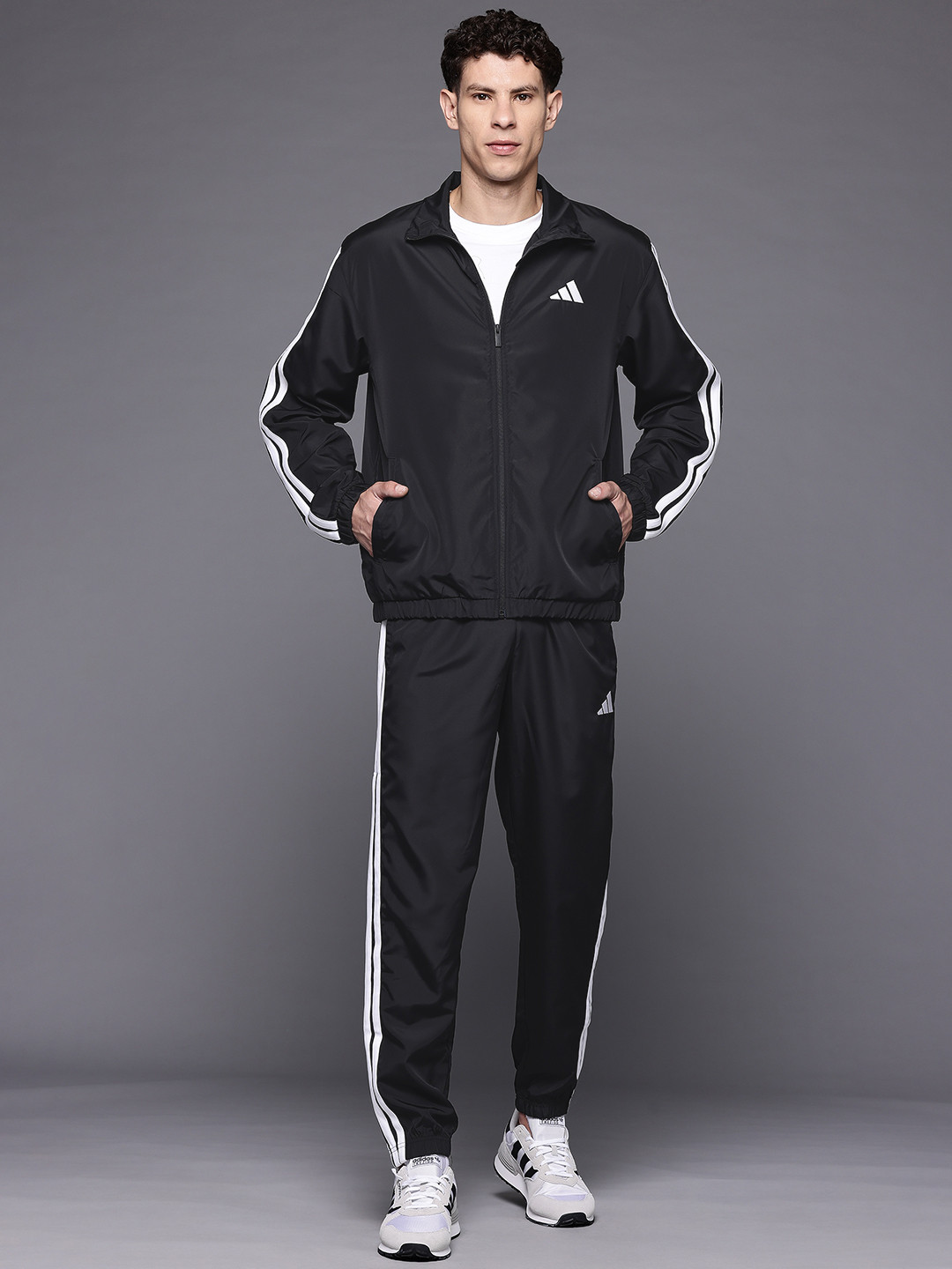 ADIDAS 3 Striped Mock Collar Tracksuit