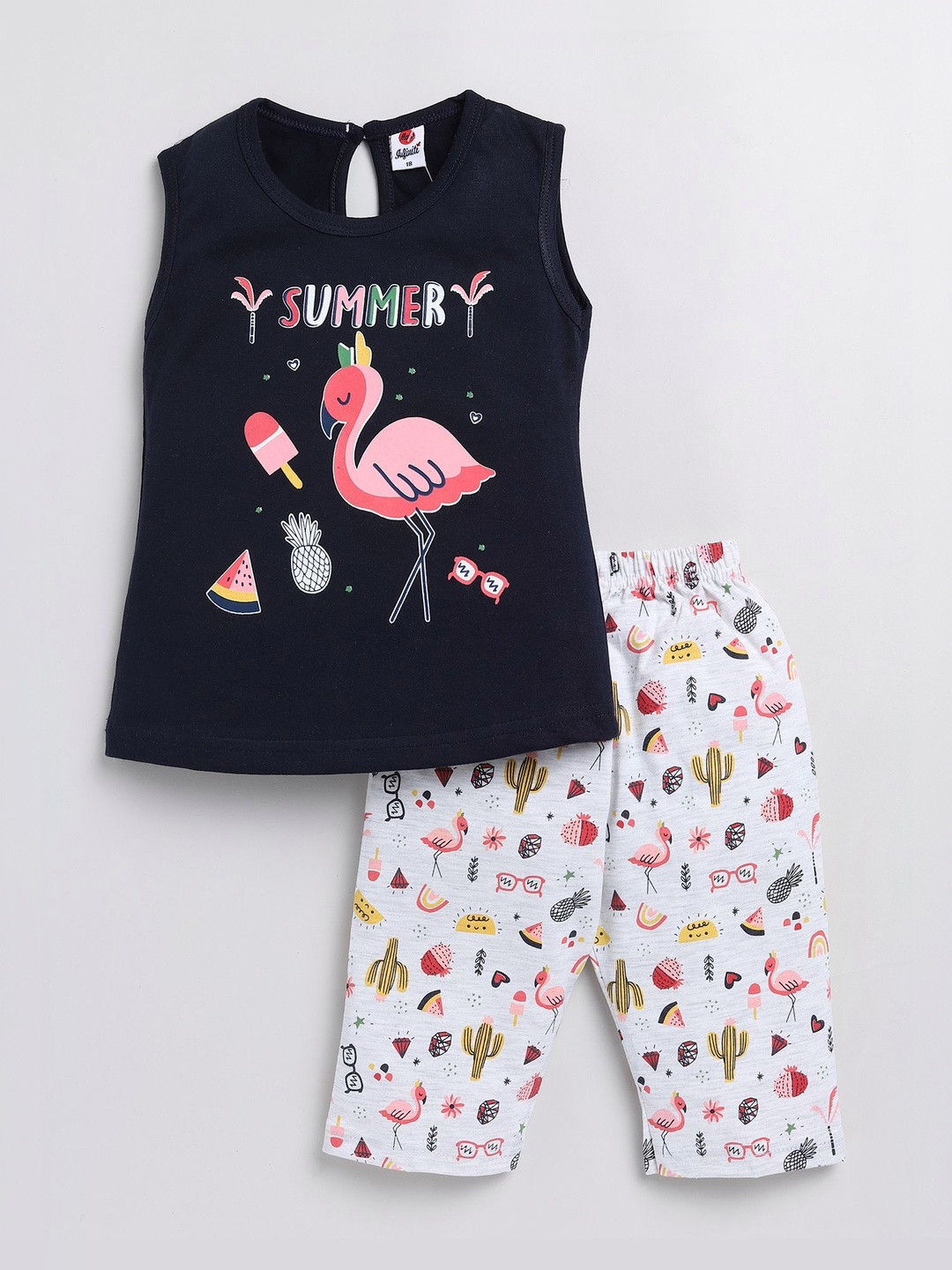 Mars Infiniti Girls Infiniti Printed Round Neck Pure Cotton Top With Capris