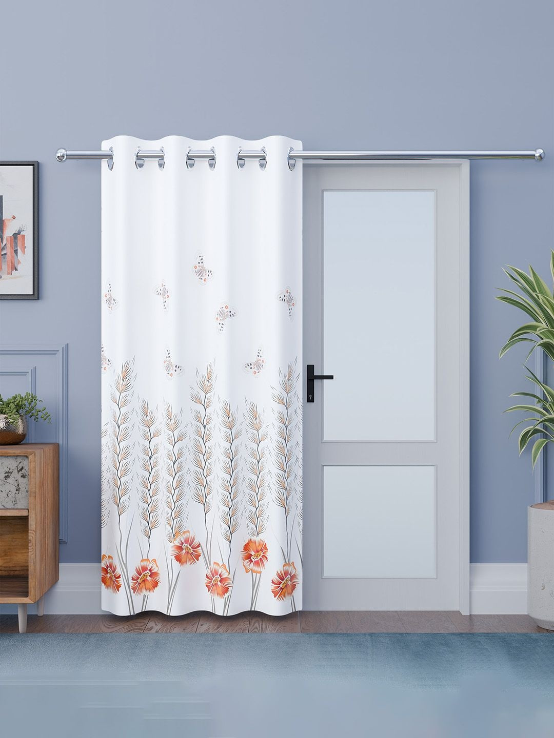 RUBOXA White Floral Door Curtain