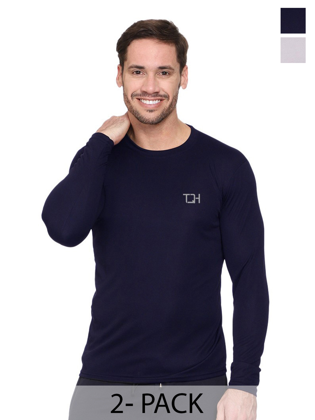 TQH Pack Of 2 Dri-FIT Round Neck Long Sleeves Slim Fit T-shirts