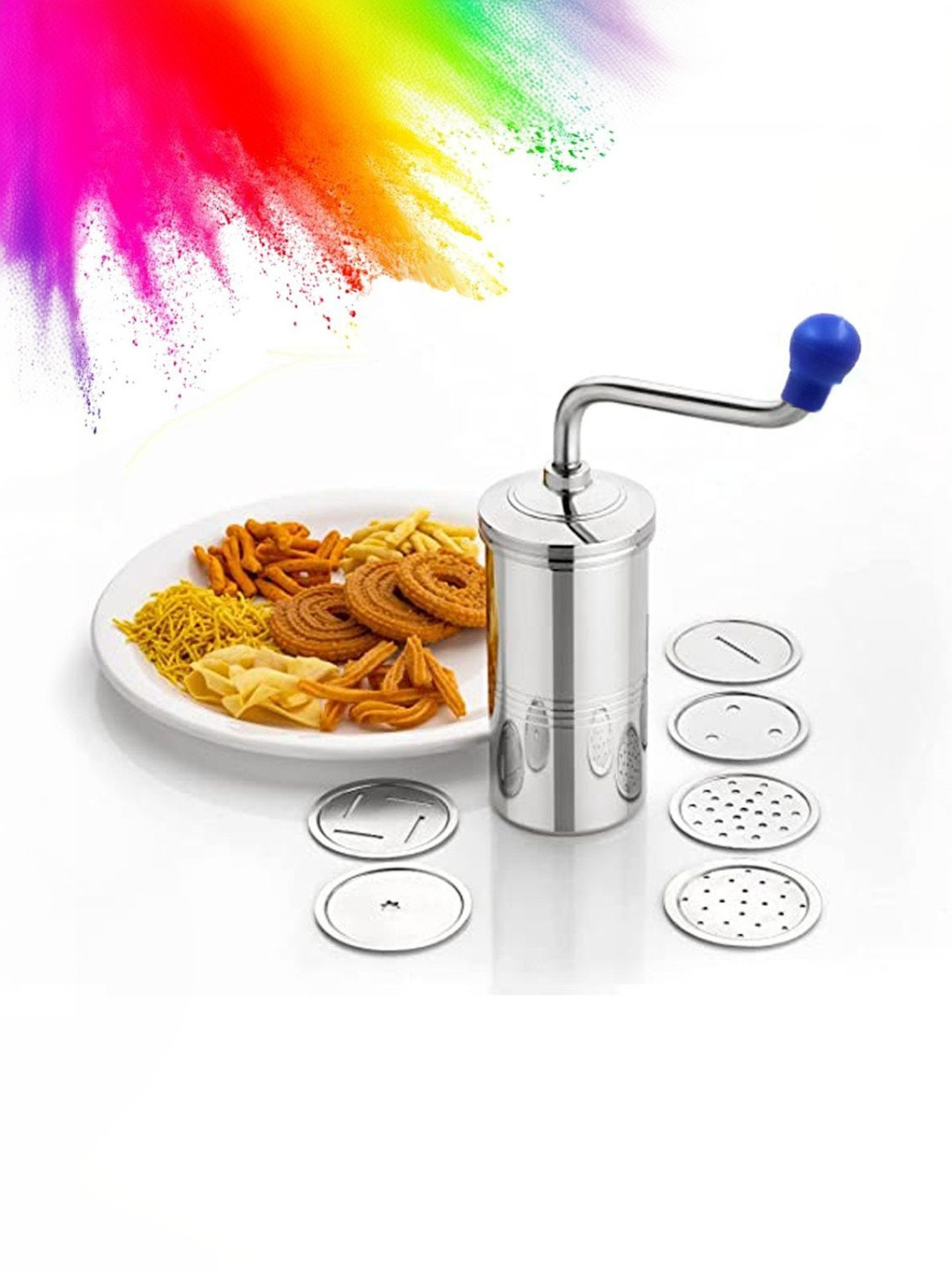 CHEF TURTLES Grey & Blue Textured Stainless Steel Sev Sancha Machine With 6 Jali