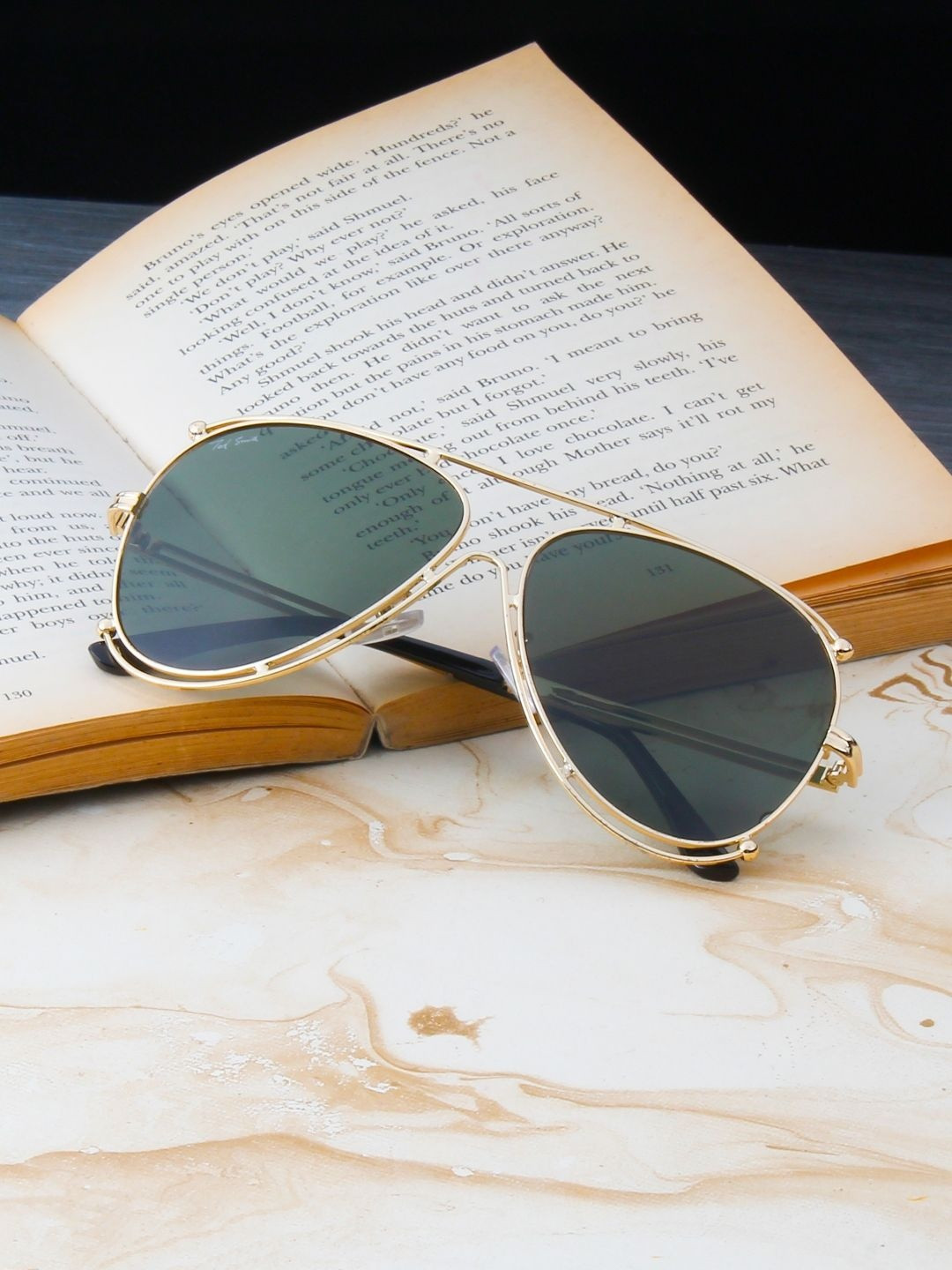 Ted Smith Unisex Aviator Gold-Green UV Protected Sunglasses With Polarized Lenses