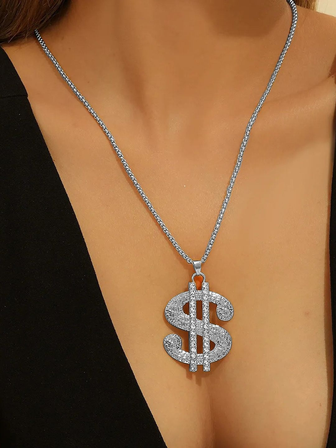 FIMBUL Silver-Plated Dollar Sign Pendant With Chain