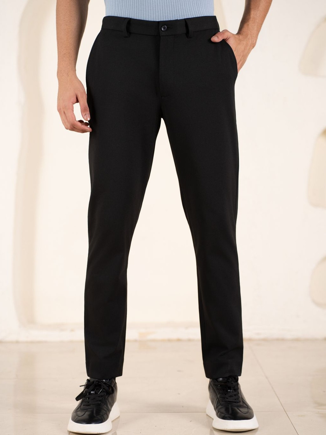 The Pant Project Power Stretch Men Smart Slim Fit Houndstooth Textured Non Iron Trousers