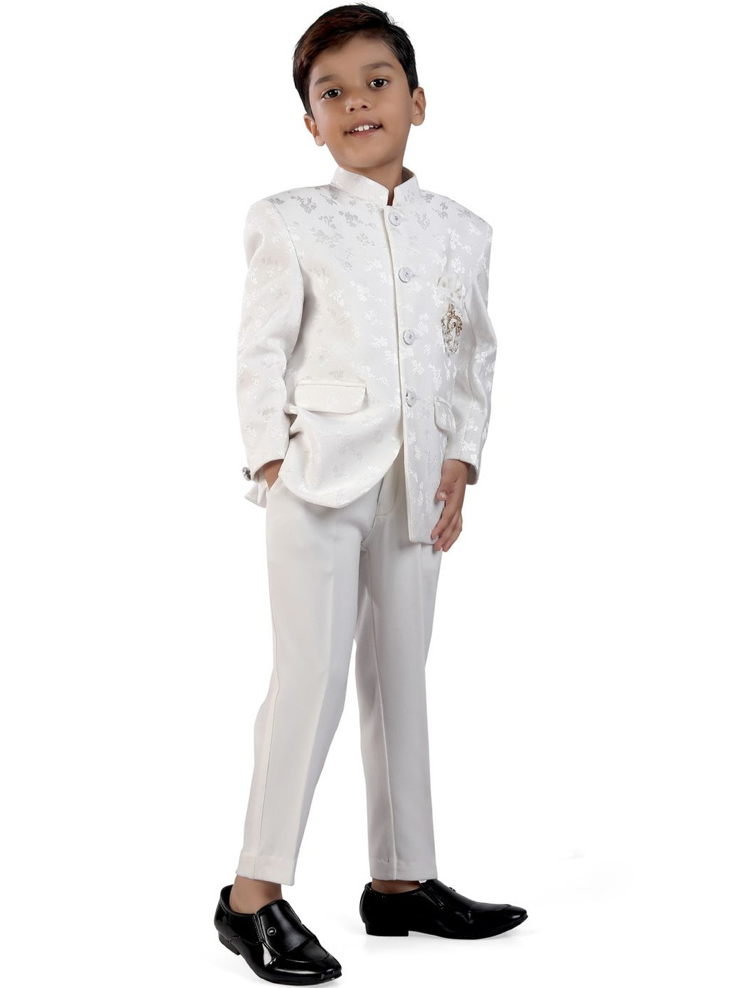 earth conscious Boys Jodhpuri Bandhgala Single-Breasted Mandarin Collar Blazer & Trousers