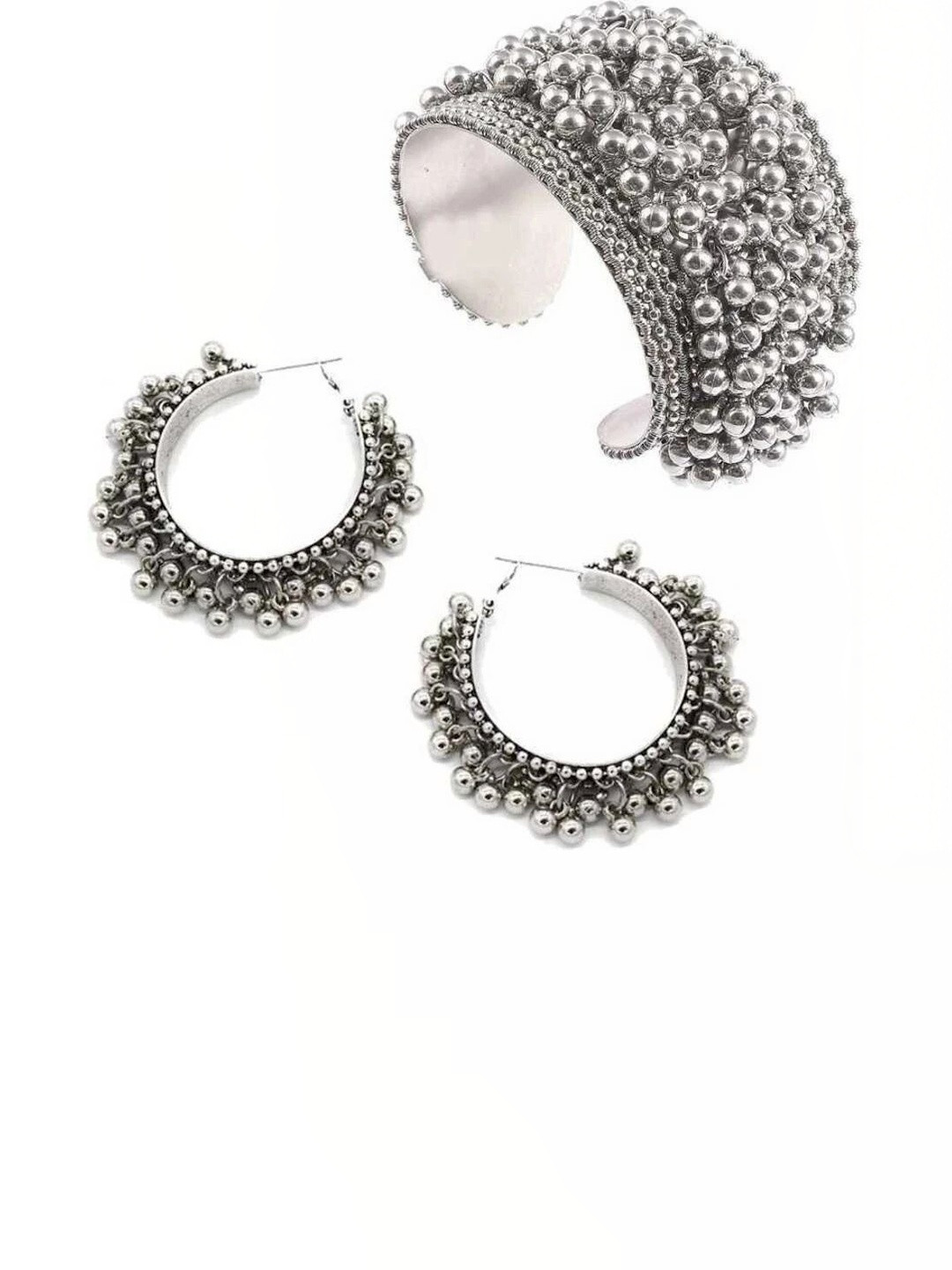 Jaldeep Fashion Silver-Plated Ghungoo Beaded Bracelet And Earrings