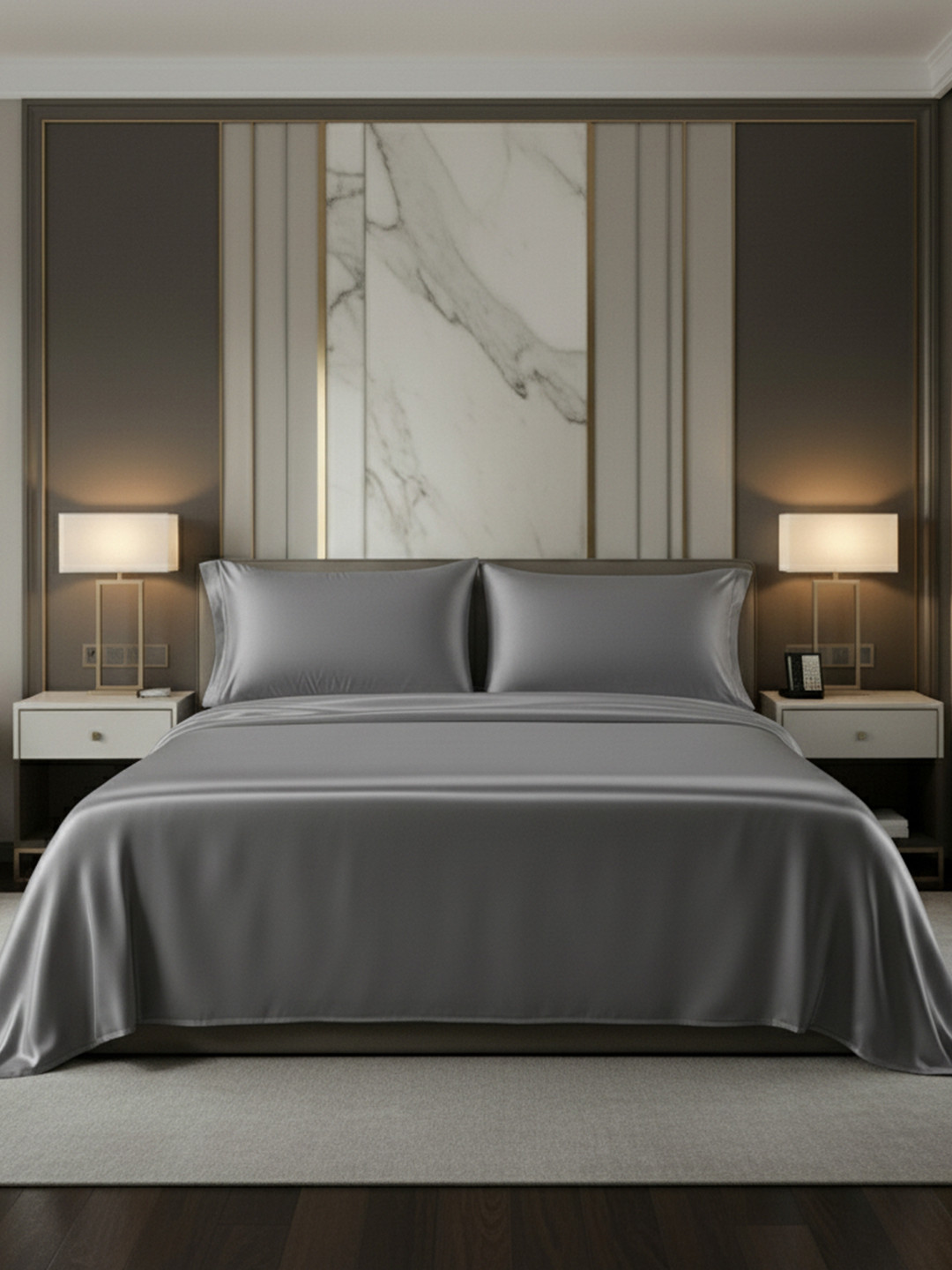 Homio Steel Checked Cotton 400 TC King Bedsheet Set 2.7m x 2.7m