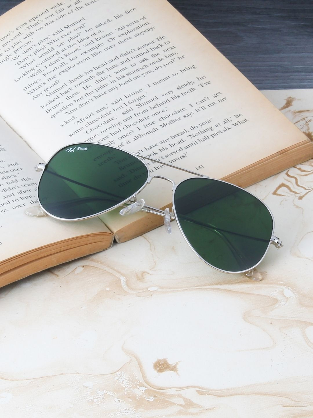 Ted Smith Unisex Aviator Silver-Green UV Protected Sunglasses With Glass Lenses