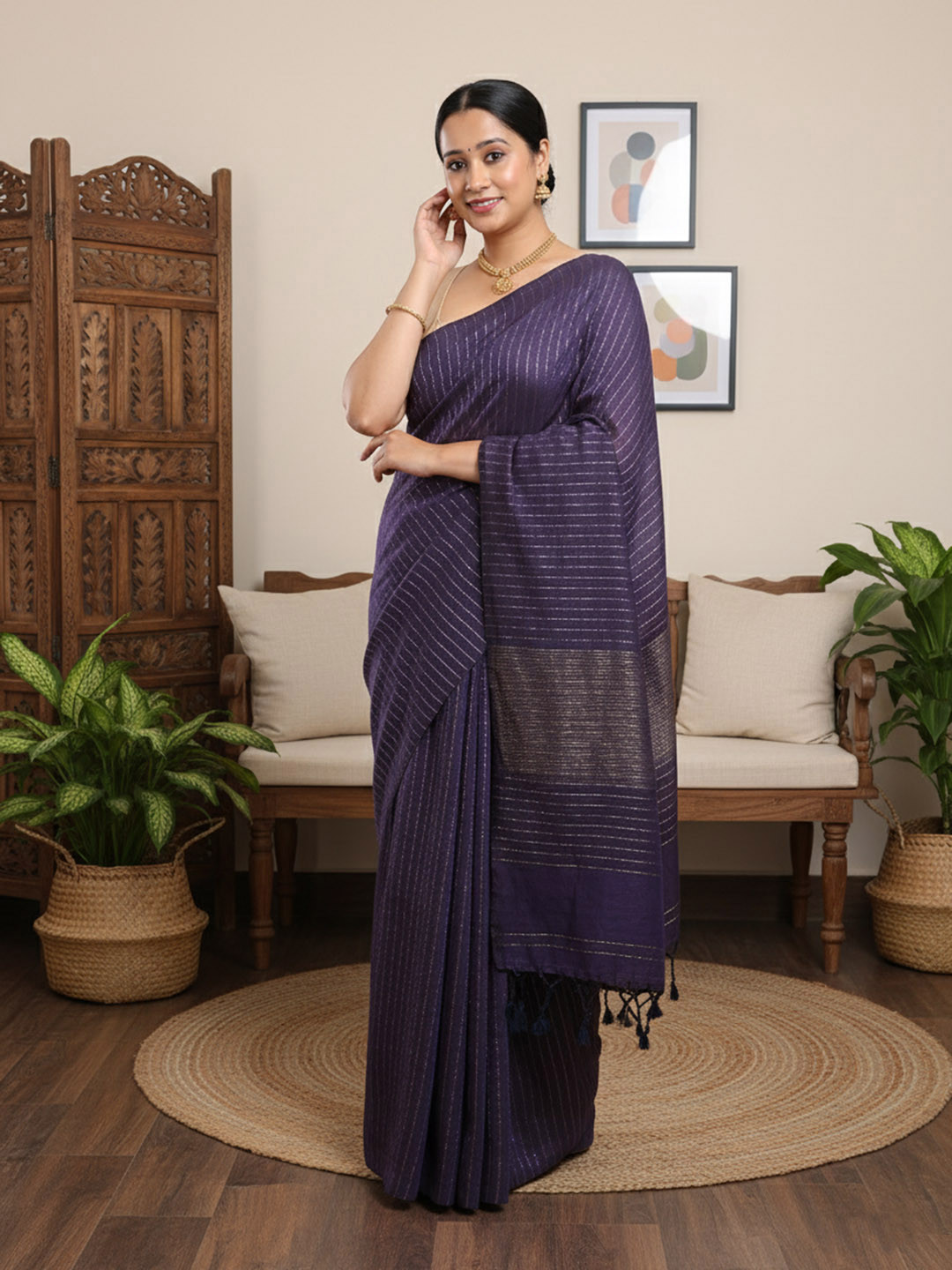 Niska Woven Design Zari Pure Cotton Khadi Saree