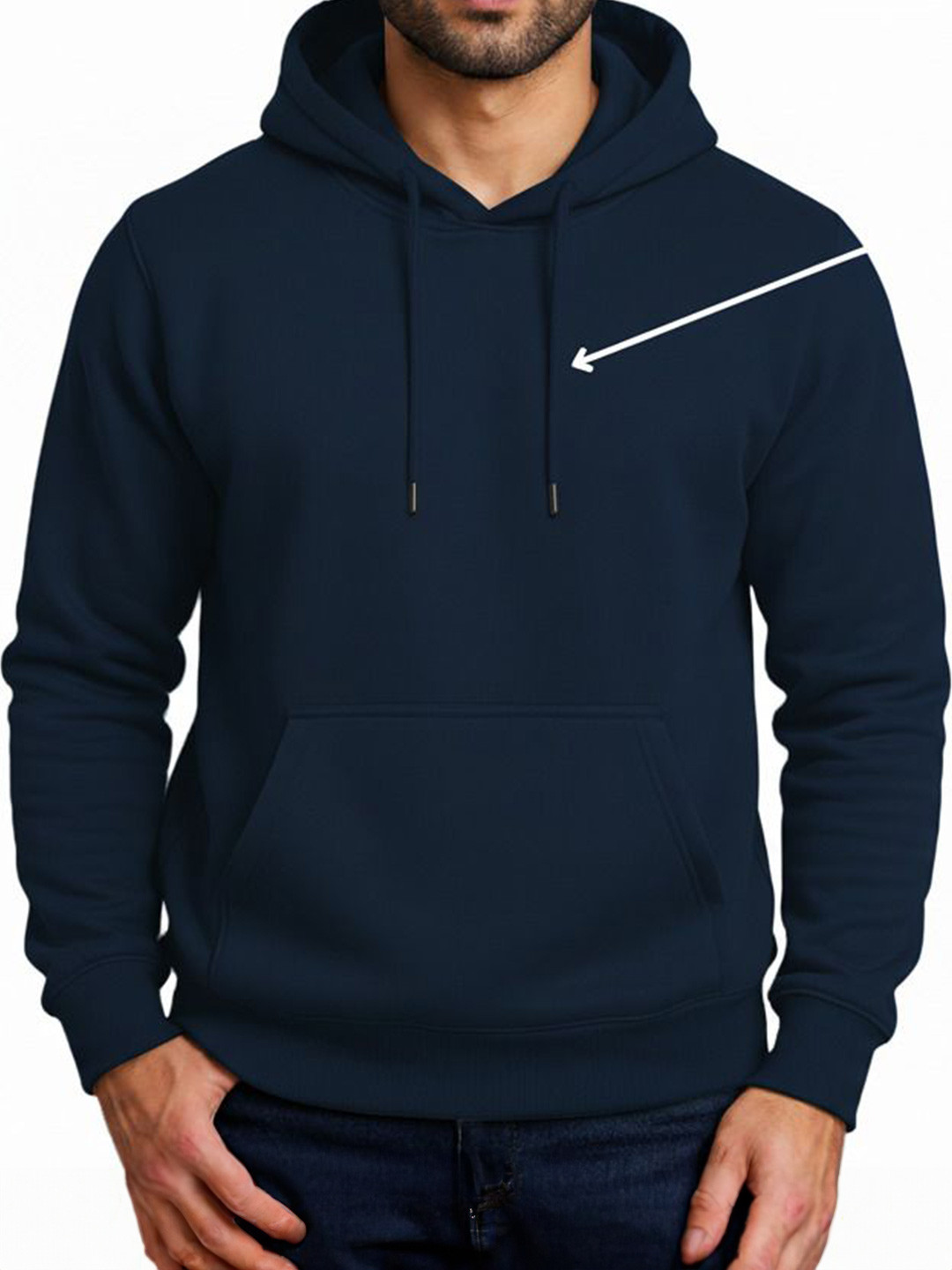 Solid Blue Hooded Long Sleeves Pullover