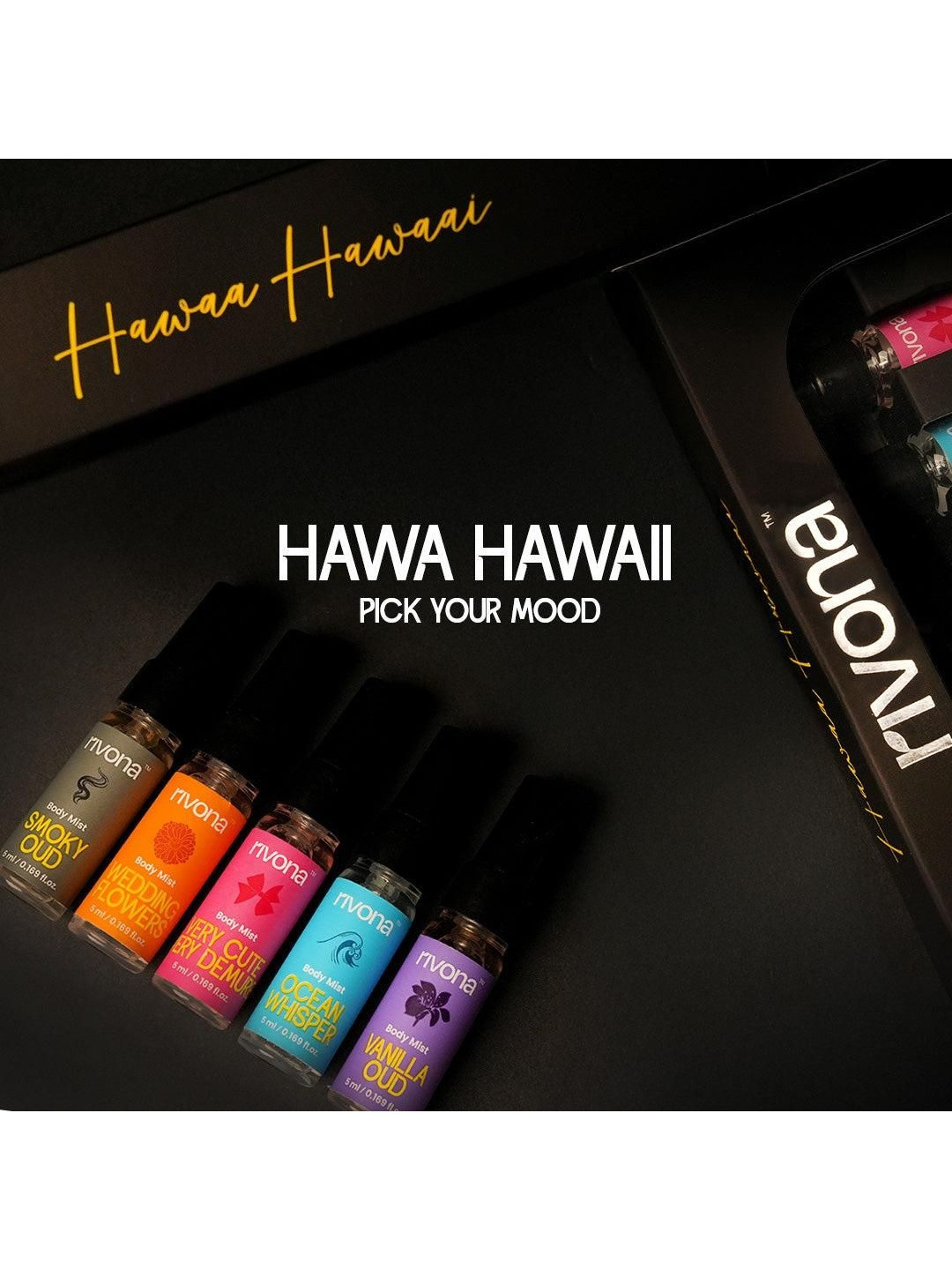 Rivona Naturals Set Of 5 Hawa Hawaii Pick Your Mood Body Mist- 5 ml Each