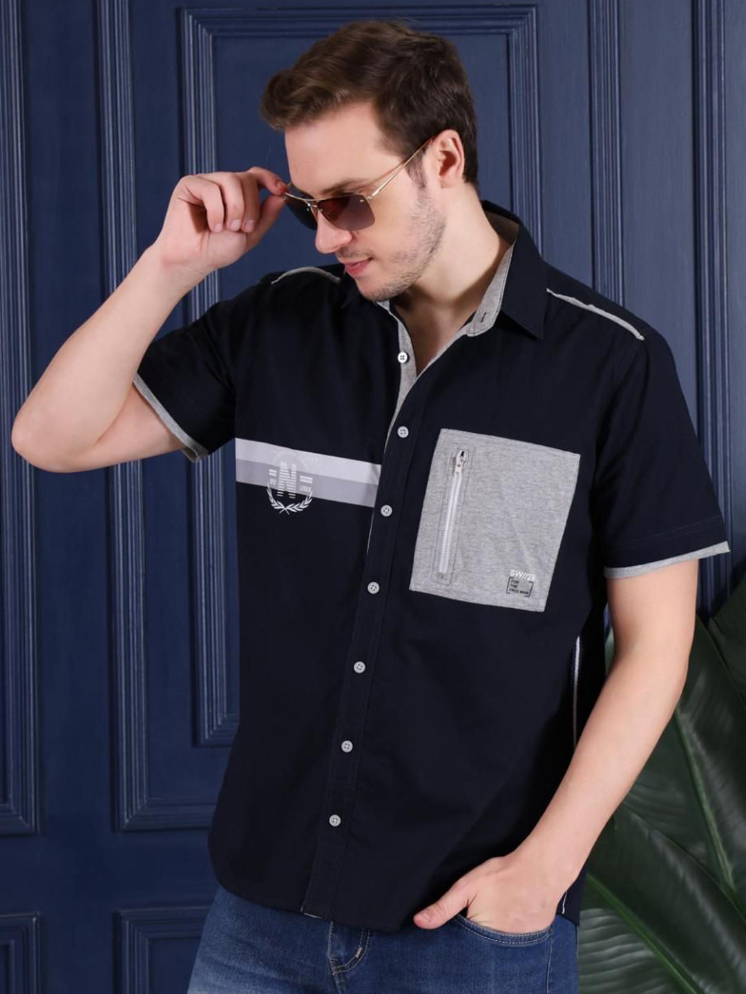 PIER 7 Urban Premium Colourblocked Spread Collar Cotton Casual Shirt