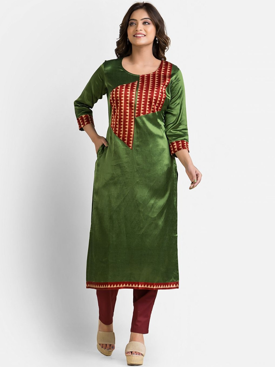 Crazy Needle Geometric Printed Pure Silk Straight Kurta