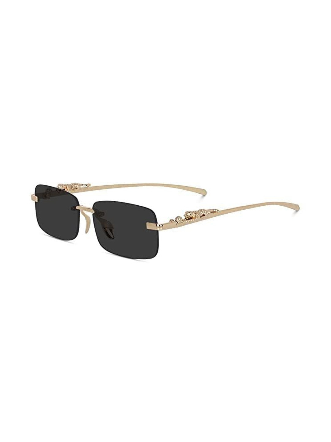 CLIENTALE Unisex Black Lens & Gold-Toned Rectangle Sunglasses with