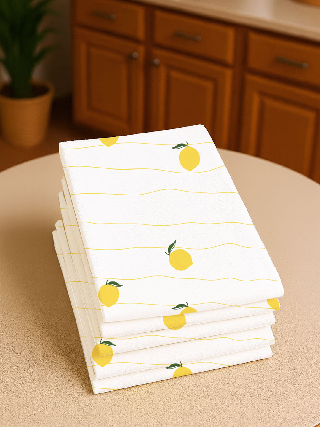 Attica Tracery White & Yellow 5 Pieces Lemon Zest Print Pure Cotton Kitchen Tea Towels