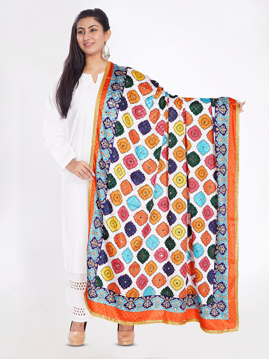 Rani Saahiba Ethnic Motifs Printed Mirror Work Taping Border Dupatta