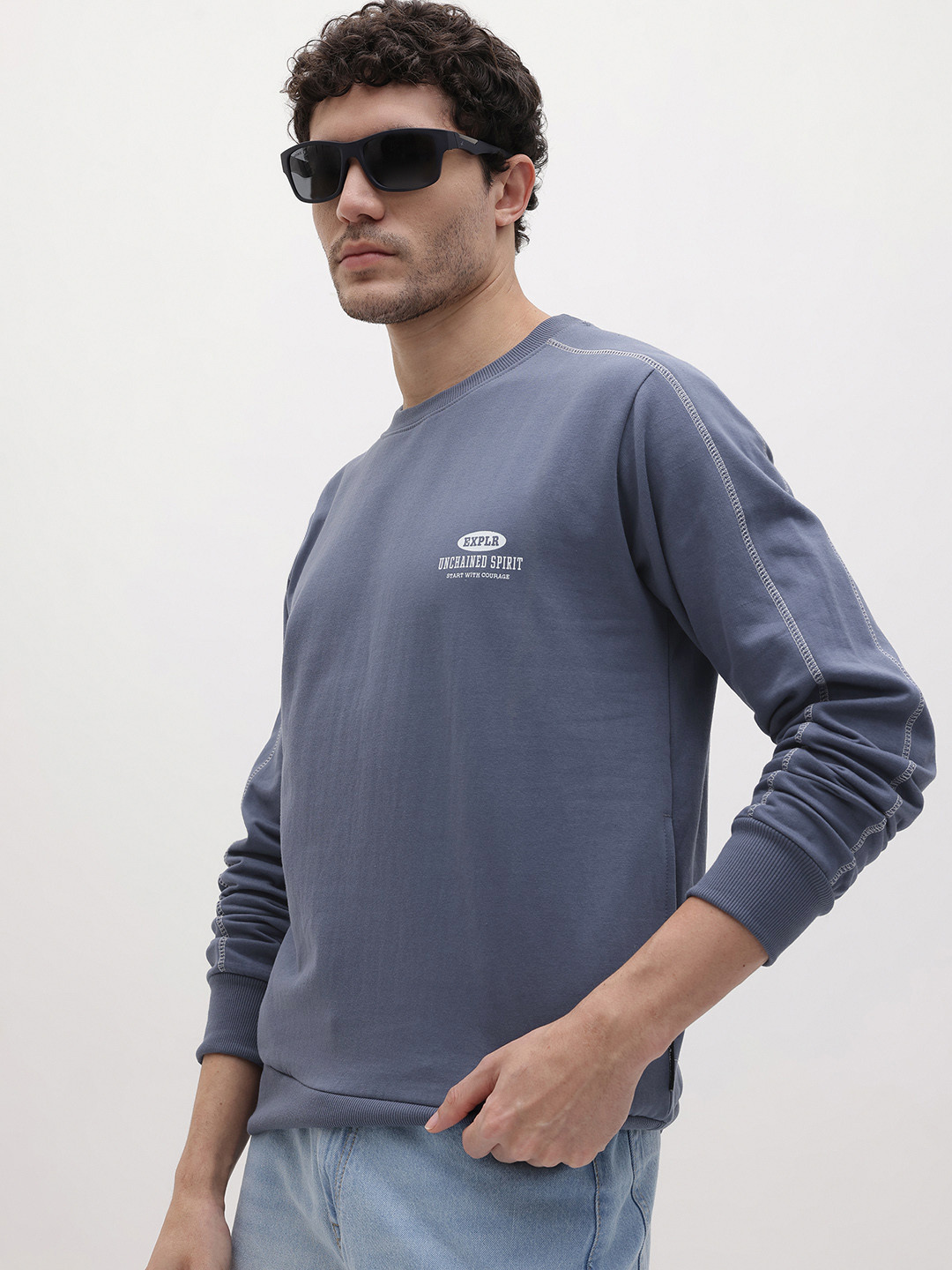The Roadster Life Co. Round Neck Regular Fit Pullover With Contrast Stich Detail
