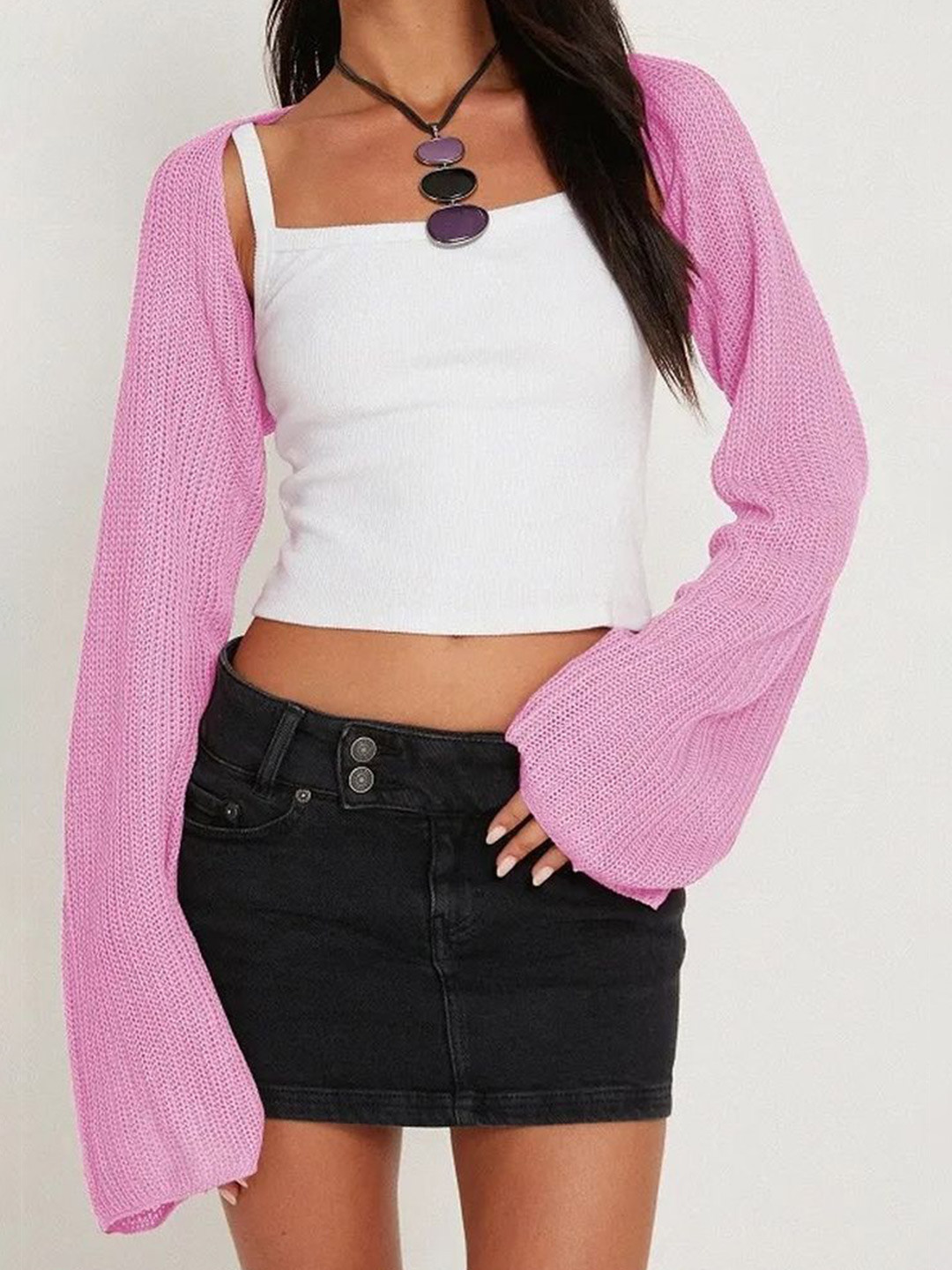 LULU & SKY Open Front Bell Sleeves Knit Bolero Crop Shrug