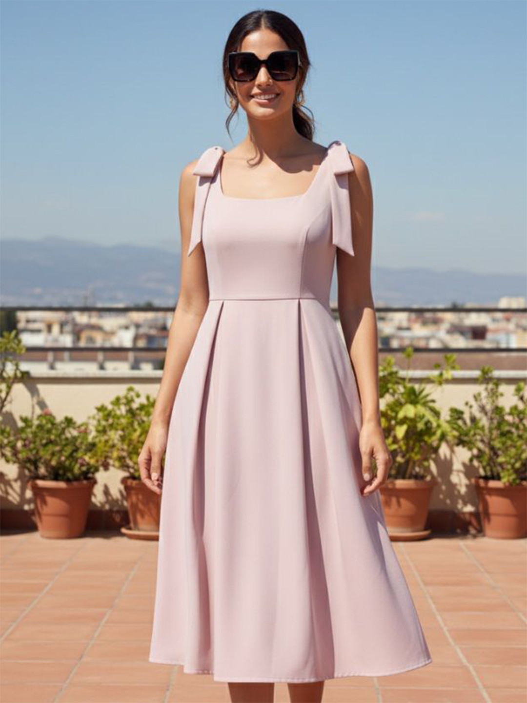 MARC LOUIS Crepe Fit & Flare Midi Dress