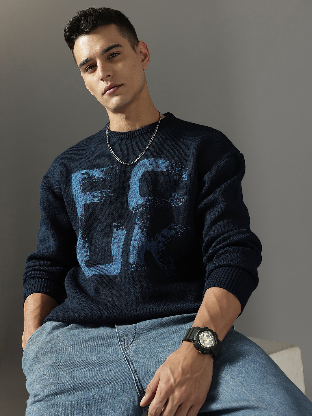 FCUK Brand Logo Printed Pullover Sweater