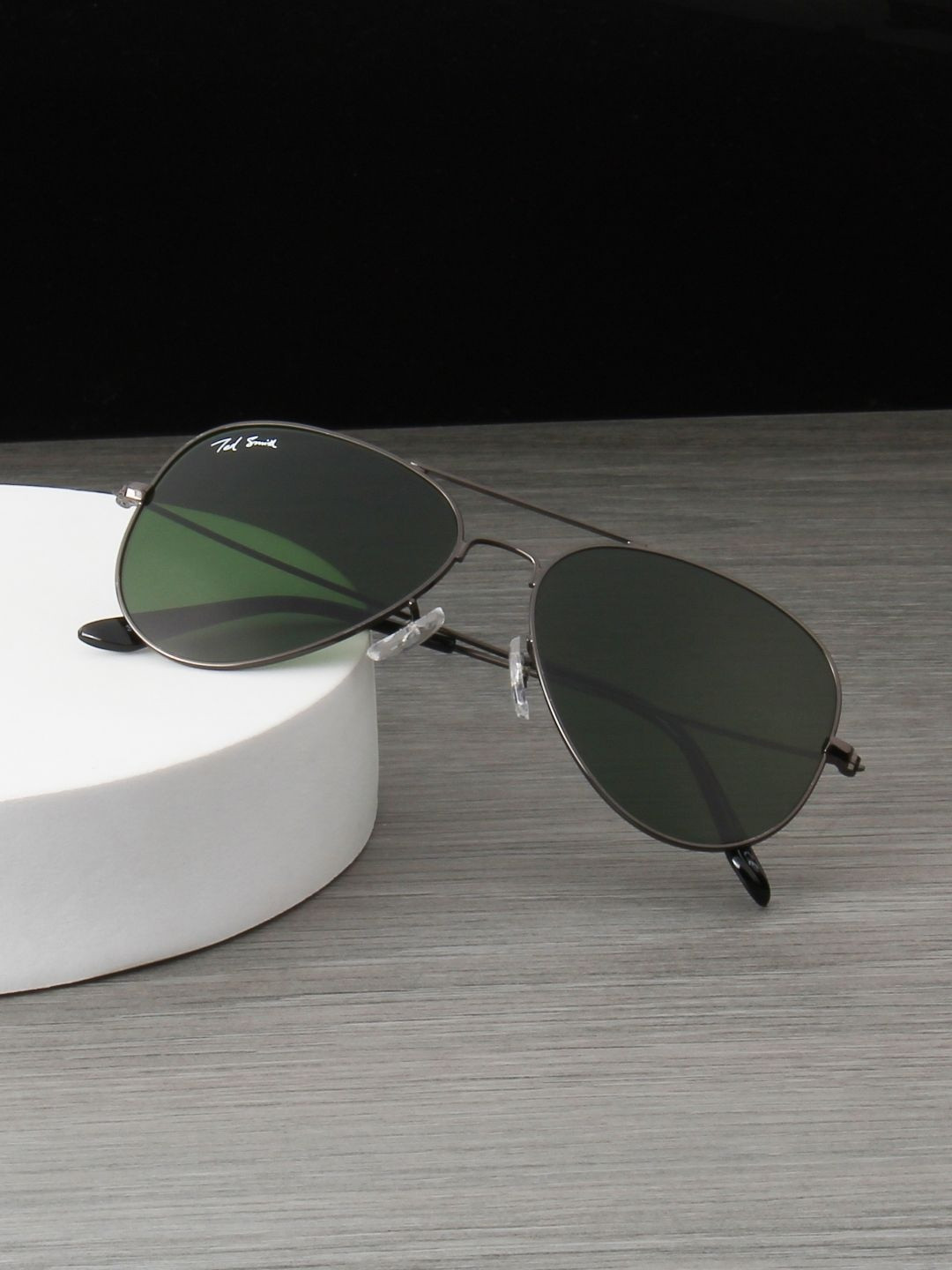Ted Smith Unisex Aviator Gun-Green UV Protected Sunglasses With Glass Lenses