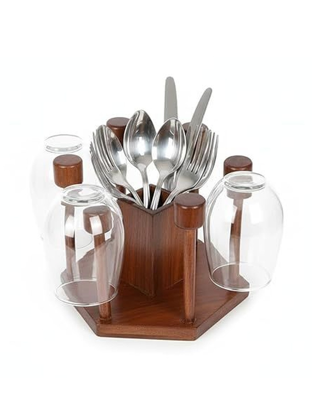 Woodkit Kitchenware Brown Glass & Spoon Stand Wooden Cutlery Holder
