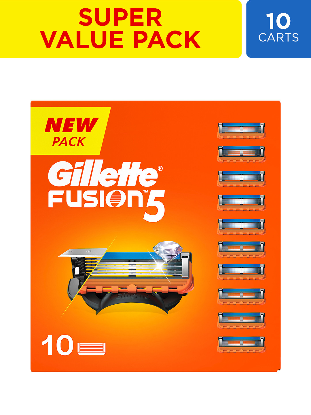 Gillette Men Set of 10 Fusion Shaving Blade Cartridges
