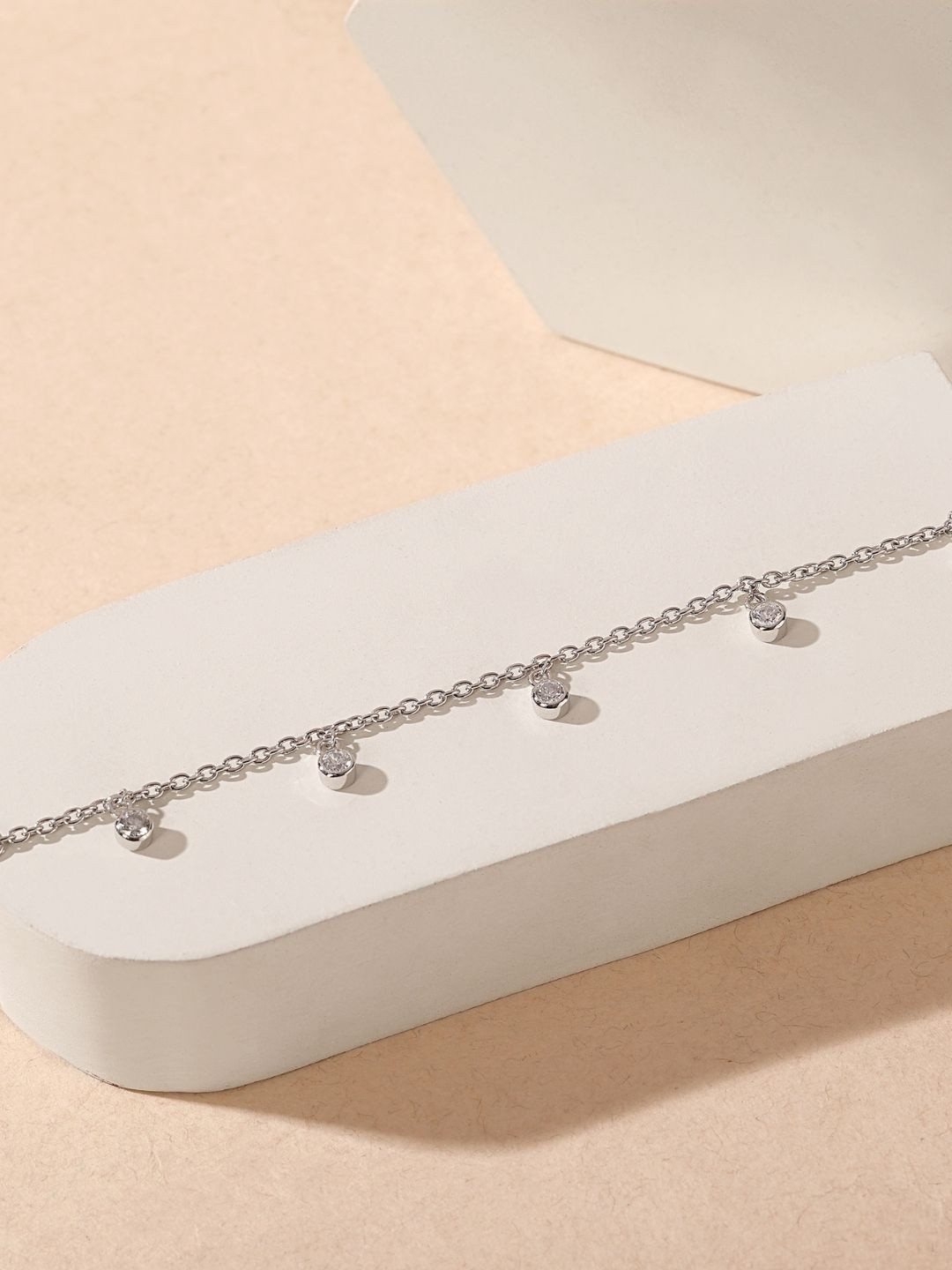 ShimmerTots Girls 925 Silver Rhodium-Plated Cubic Zirconia Studded Wraparound Bracelet