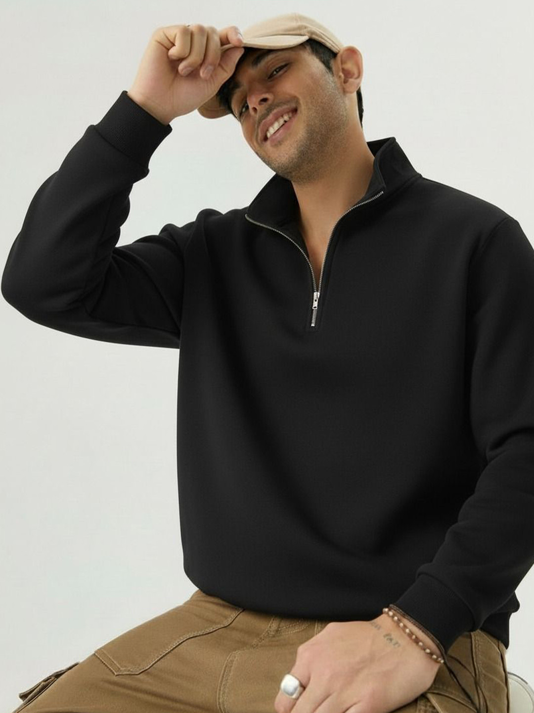 Try This Mens Black High Neck Long Sleeves Sweatshirt