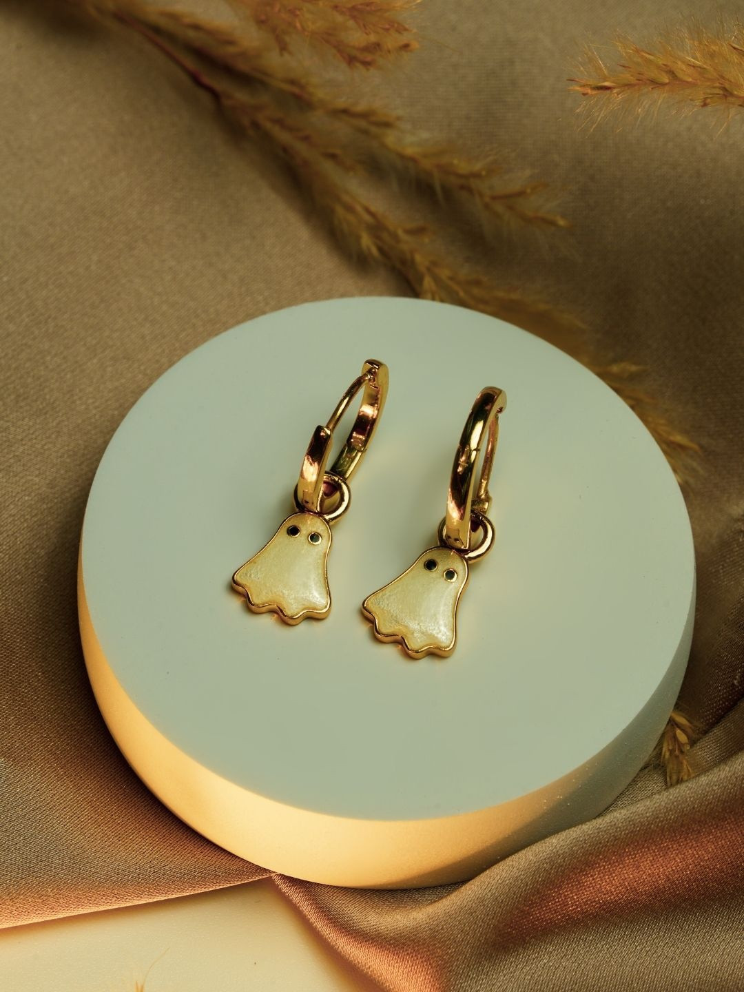 ShimmerTots Girls 925 Sterling Silver Gold-Plated Ghost Dangle Hoop Earrings