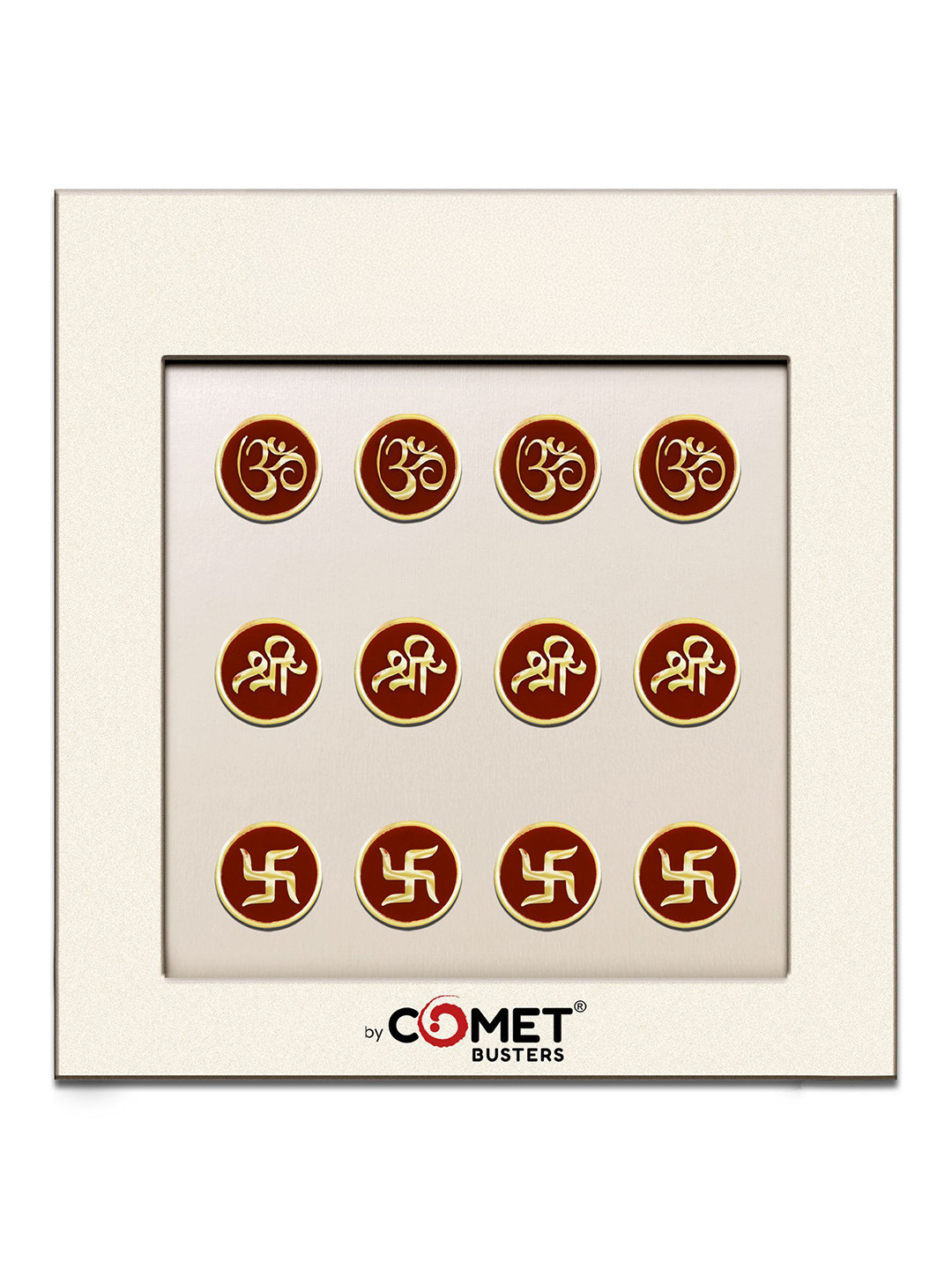 Comet Busters Indira Round Spiritual OM Swastika Shree Handcrafted Bindi - Maroon & Gold