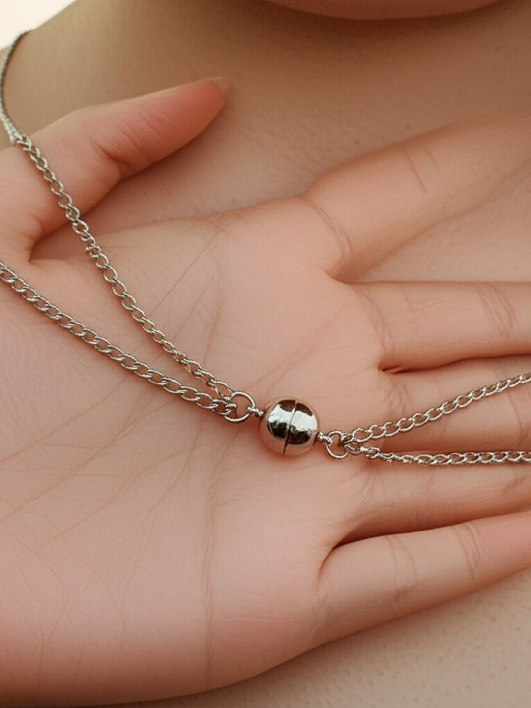 DressBerry Silver Plated Double Layered Special Ball Magnet Attraction Chain