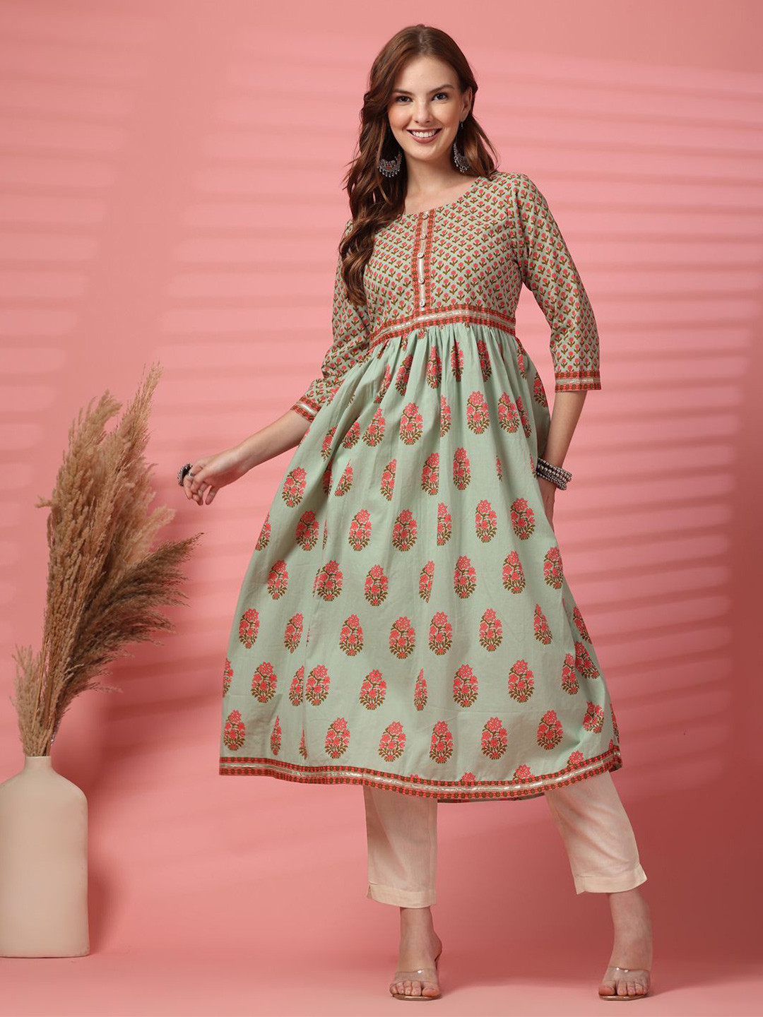 COTLAND FASHION Floral Printed Indie Florals Handloom Cotton Kurta