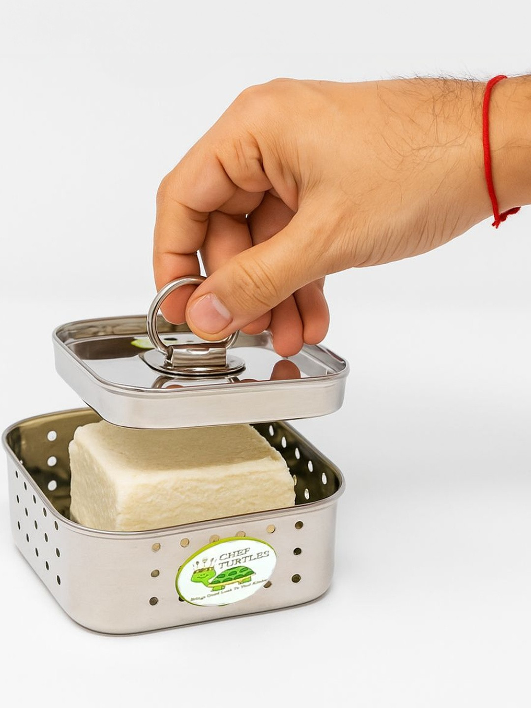 CHEF TURTLES Grey Stainless Steel Strainer With Top Press Lid