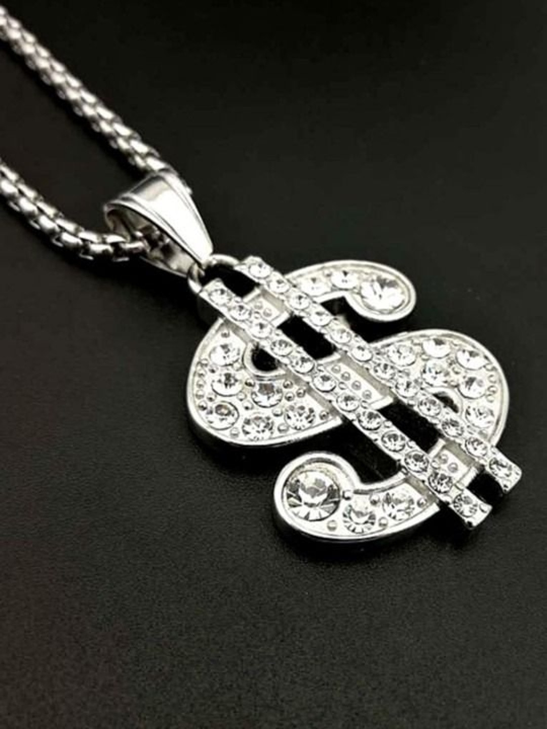 FIMBUL Silver-Plated Dollar Sign Pendant With Chain
