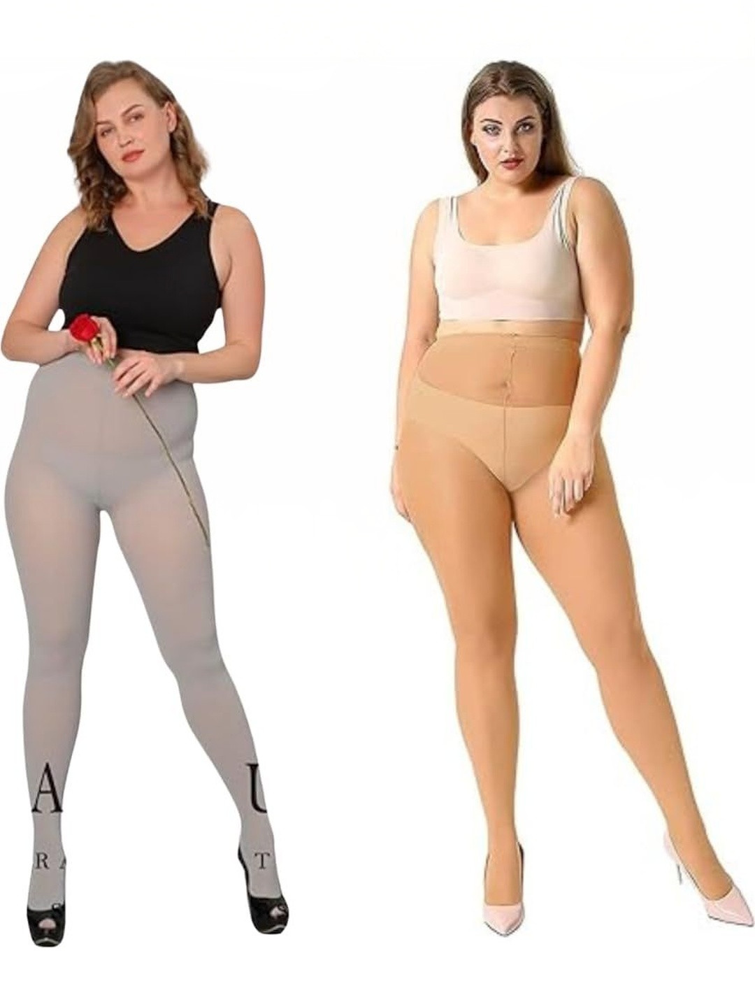 NESKA MODA Pack Of 2 Plus Size Pantyhose High Waist Sheer Stockings