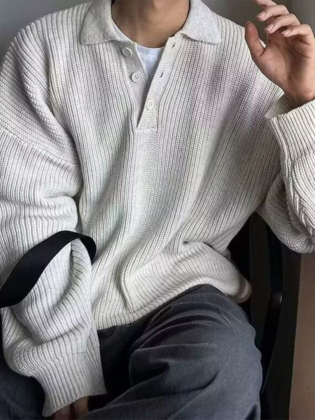 StyleCast x Revolte Cable Knit Lapel Collar Pullover