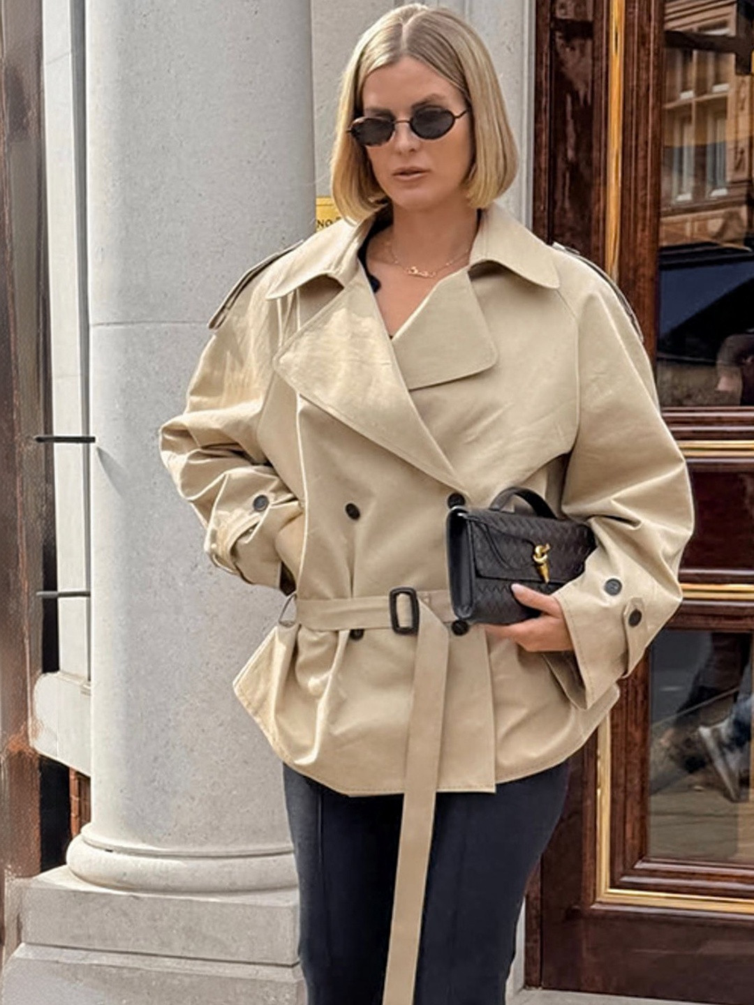 LULU & SKY Women Belted Button Up Tailored Jacket