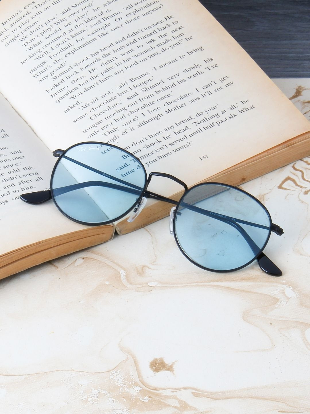 Ted Smith Unisex Round Black-Candy Blue UV Protected Sunglasses With Glass Lenses