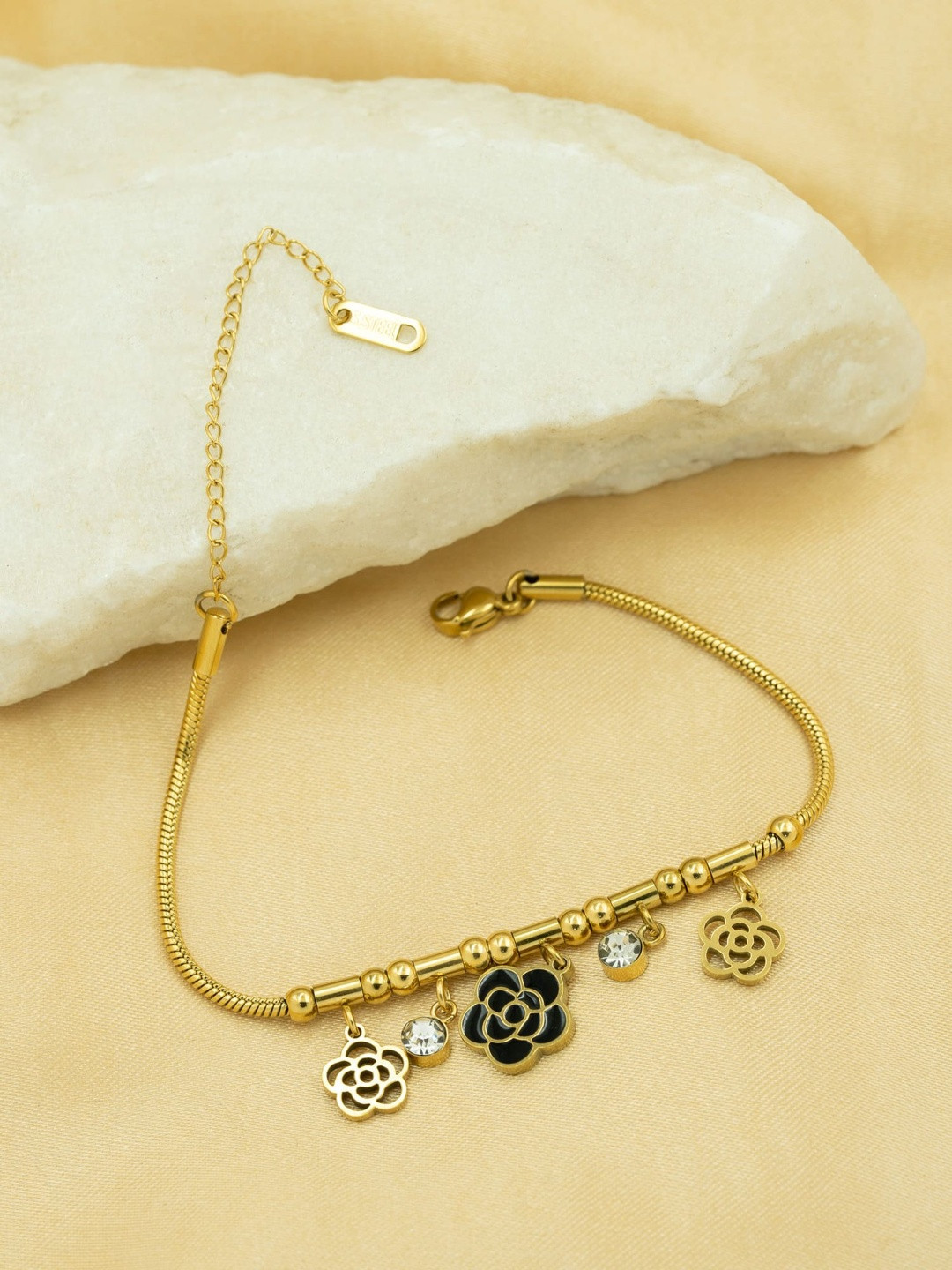 ARTKLIM Gold-Plated Artificial Stones Studded Anti-Tarnish Charm Bracelet