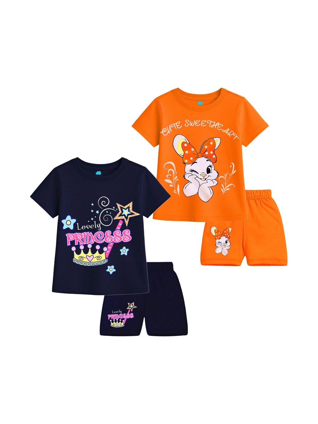 LITTLE LUSH Girls Pack Of 2 Printed Half Sleeve T-shirts With Shorts