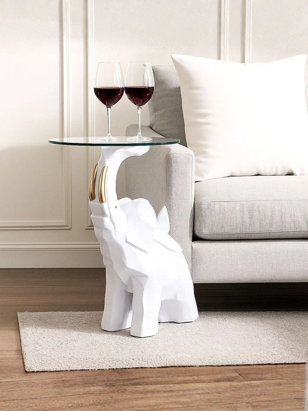 SMOKEY COCKTAIL White Majestic Elephant Side Table Decor