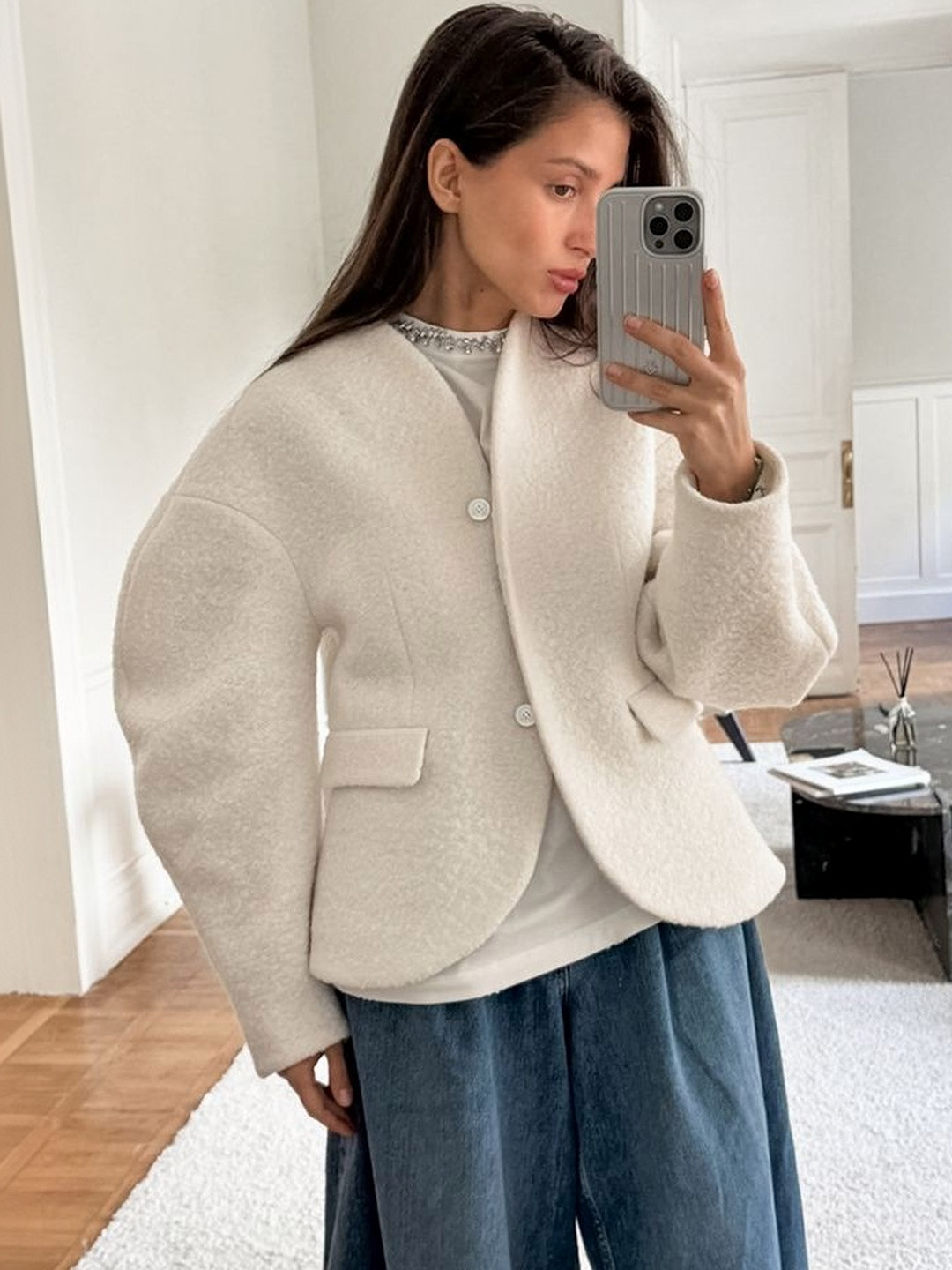 LULU & SKY Single-Breasted Curved Hem Overcoat