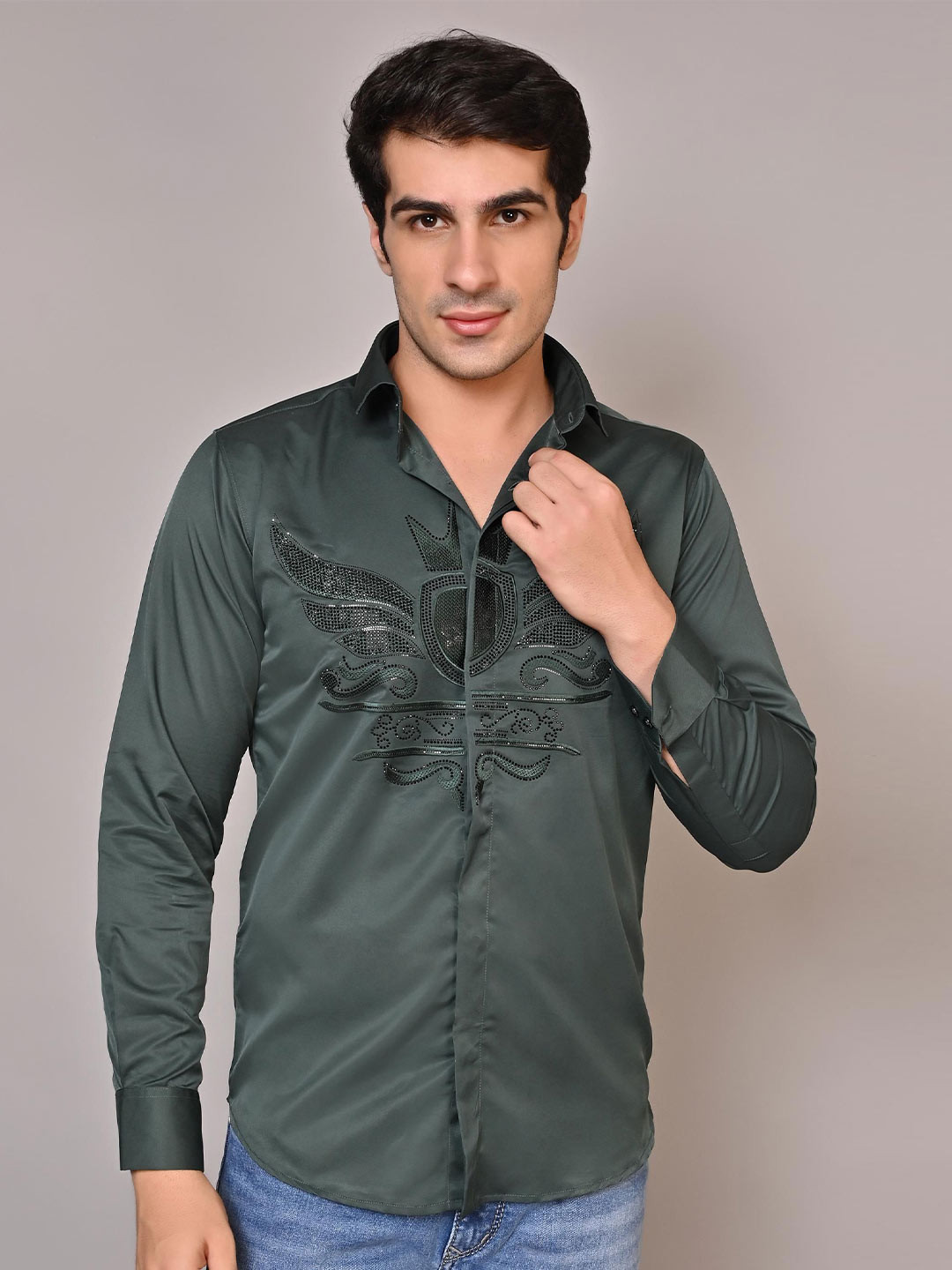 WHITE APPLE JNS Men Slim Fit Party Shirt