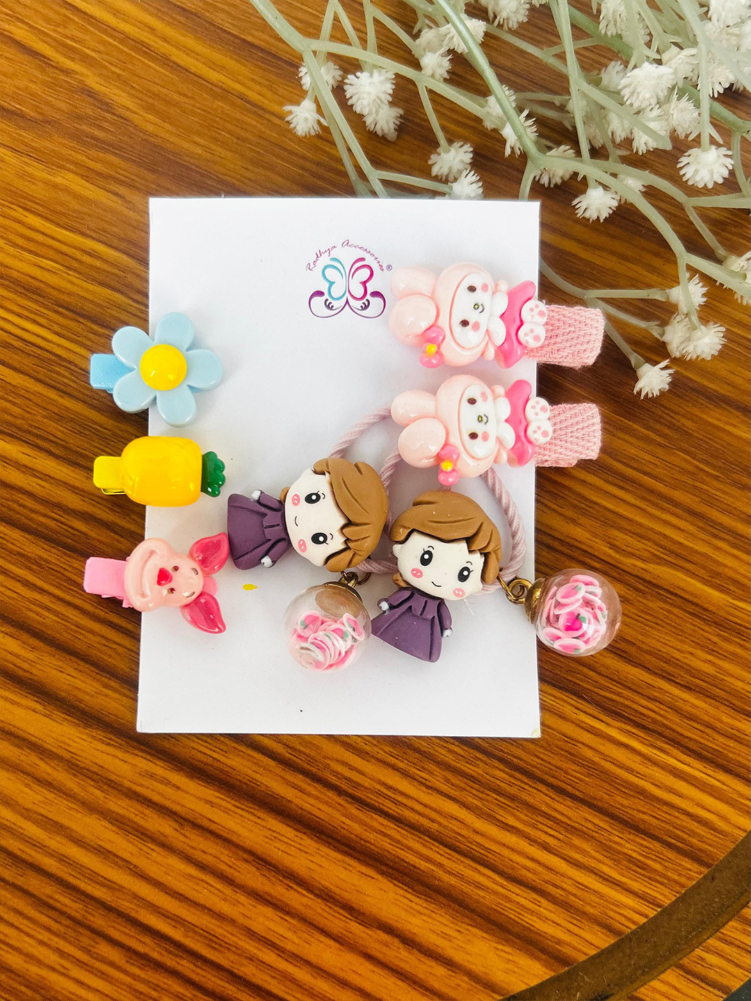 Radhya Accessories Girls Set of 6 Cute Cartoon Ponytail Holders