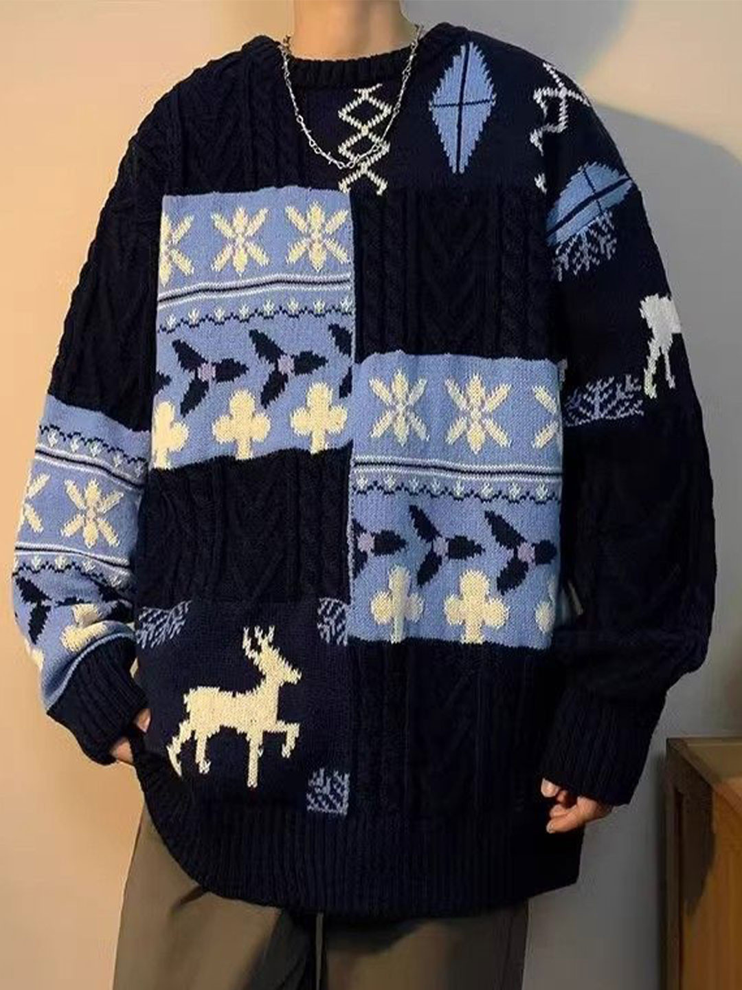 StyleCast x Revolte Fair Isle Printed Longline Pullover