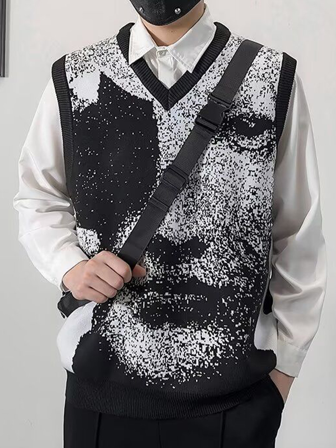 StyleCast x Revolte Printed V-Neck Longline Sweater Vest With Applique Detail