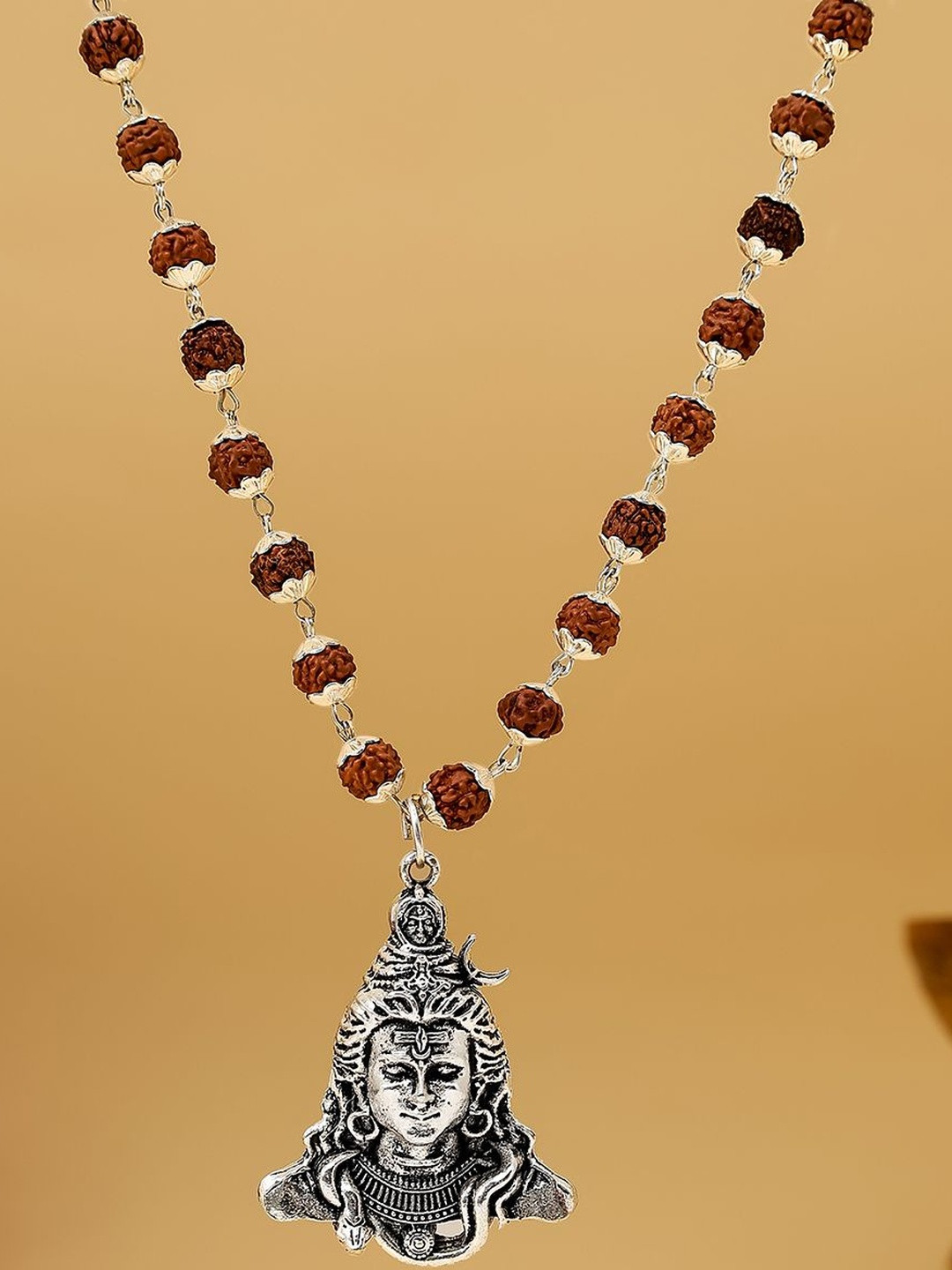 DIVINE HINDU Silver Plated Shiva Adi Yogi Rudraksha Necklace