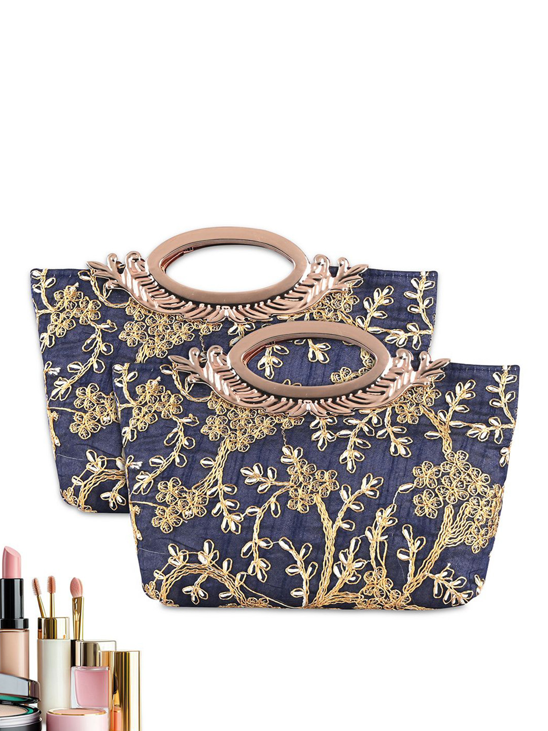 Kuber Industries 2 Pcs Blue Polyester Printed Structured Purse Handbag