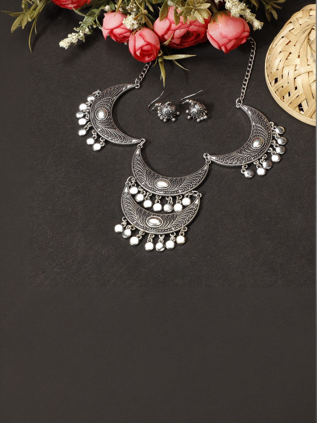 Jaldeep Fashion Sliver Plated Textured Jewellery Set